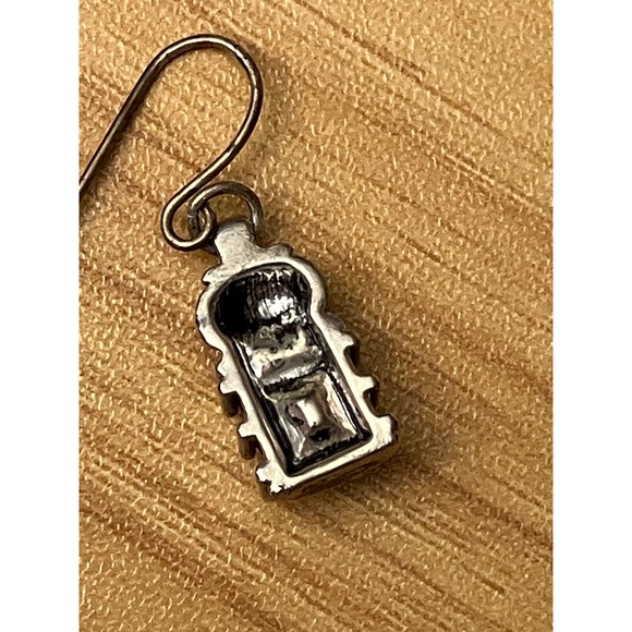 Vintage Style Pink Crystal Crown Drop Earrings Antiqued Silver Tone Fishhook - Picture 3 of 4